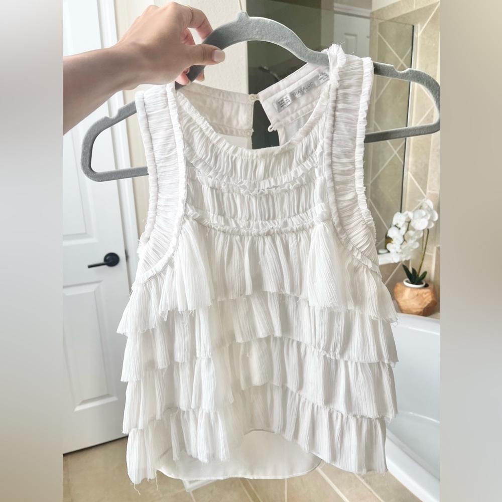 Zara white ruffle sleeveless blouse top size xs